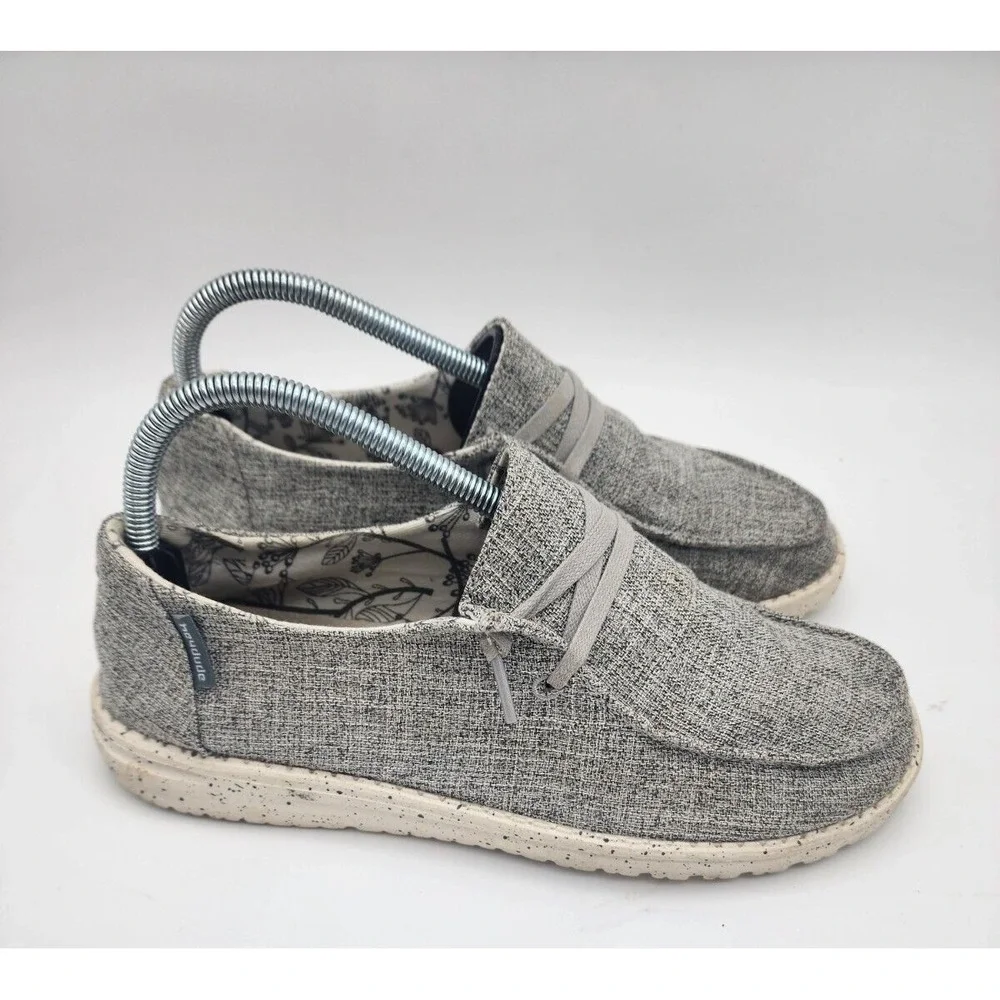 Hey Dude Shoes Womens Sz 9 Grey Wendy L Linen Iron‎ Slip On Comfort